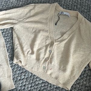 Zara Yellow Creme Textured Button Up Cardigan
